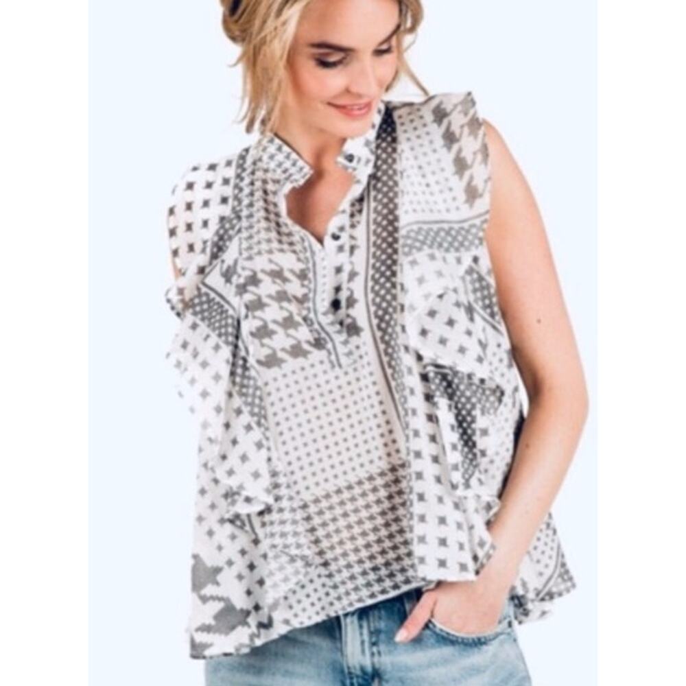 Womens IRO Morie Ruffled Printed Cotton-Voile Top Size Small